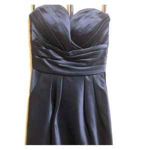 Navy fit and flare formal dress with pockets
